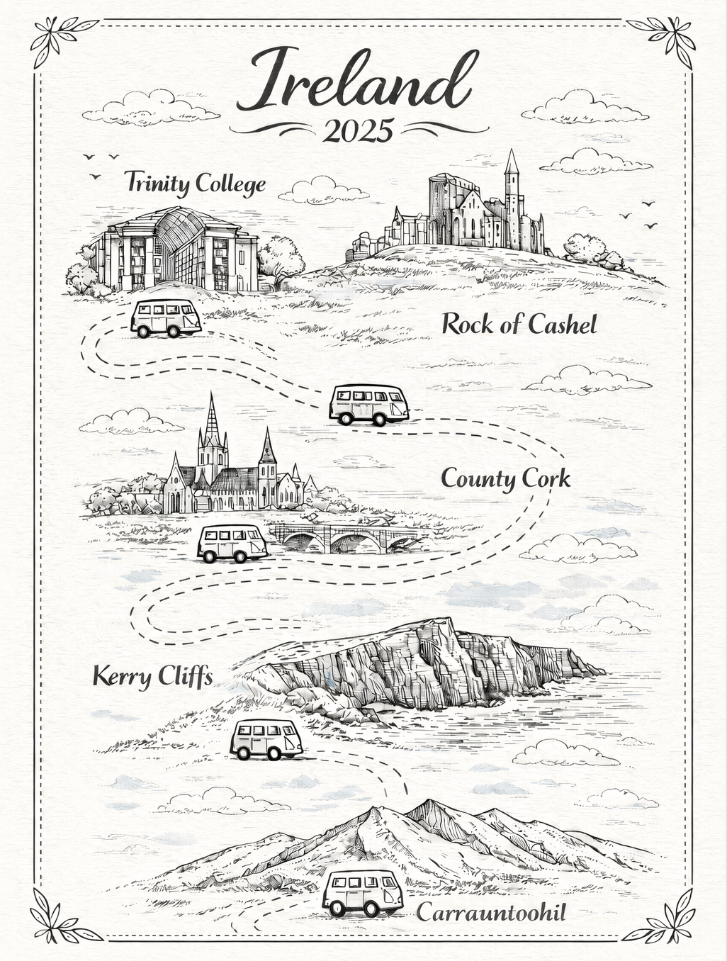 An illustrated Ireland StoryMap tracing a family journey across Irish cities and countryside.